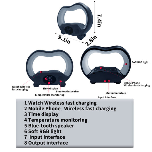 New 6 In 1 Smart Remote Control Bluetooth-compatible Ambience Intelligent LED Table Lamp Multi-function Wireless Charger Night Light Bluetooth-compatible Speaker